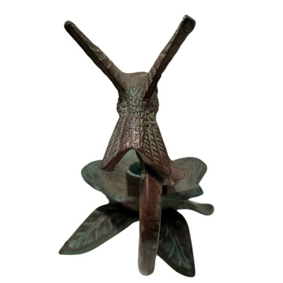 Bronze Hummingbird & Flower Sculpture Candle Holder Bird Floral Leaves Verdigris - Picture 13 of 14